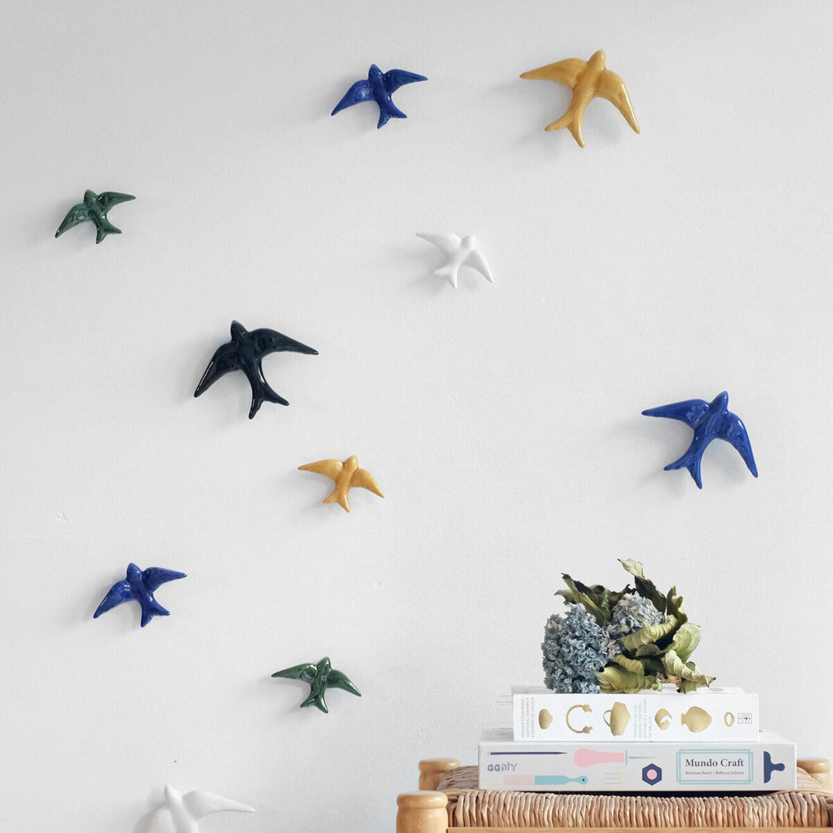 Colorful ceramic swallows produced in Europe Set of 3