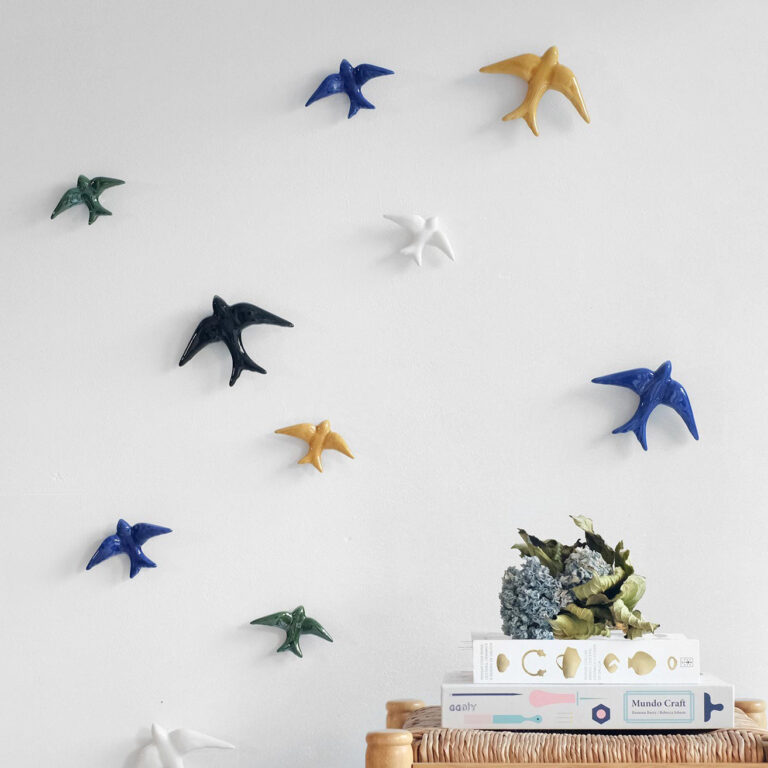 Colorful ceramic swallows produced in Europe Set of 3